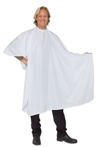 Beautylove white hair cutting cape, large snap neck.