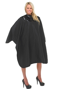 BeautyLove chemical cape, bottom section hair cutting material, top section is water proof material,
black water proof chemical cape, large chemical cape, extra long back for  chemical service